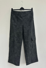 PLT Grey Faux Leather Pleather Trousers Wide Leg Cargo Pocket 12 / 32" Leg - NEW