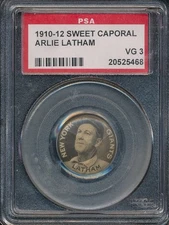 PSA 3 P2 PIN ARLIE LATHAM 1910-1912 SWEET CAPORAL PINBACK GRADED VG PREWAR TPHLC