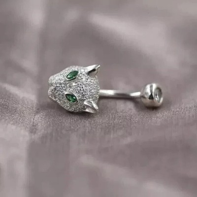 2.00Ct Marquise Cut Lab-Created Emerald Belly Button Ring 14K White Gold Plated