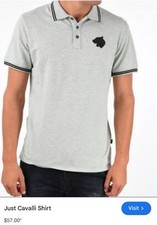 Just Cavalli Men Size L Black Tiger logo Gray Polo T-Shirt Short Sleeve