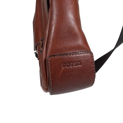 Fossil Buckner Messenger Laptop Bag Unisex Brown Leather