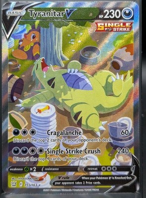 Pokémon Tyranitar V 155/163 Swsh05 Battle Styles Alt Full Art Holo UR ENG CREASD