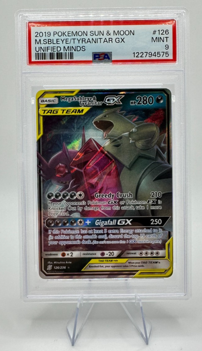2019 Pokemon S&M Unified Minds Mega Sableye & Tyranitar #126 GX | PSA 9 MINT