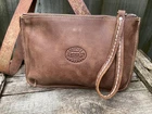 Vintage Genuine ROOTS CANADA LEATHER WRISTLET Tribe Pouch Top Stitch UNLINED