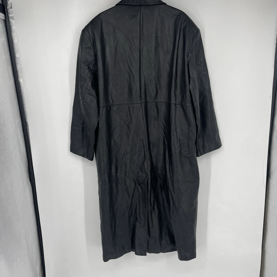 Chaqueta larga vintage años 90 Charles Klein para mujer 2X cuero negro trinchera plumero Foto 4 de 4