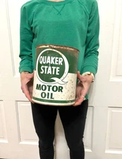 Vintage QUAKER STATE MOTOR OIL 1 Gallon Advertising Metal Can Tin