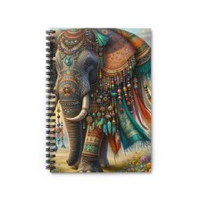 Bohemian Elephant Spiral Notebook   Colorful Elephant Adorned 8" x 10".