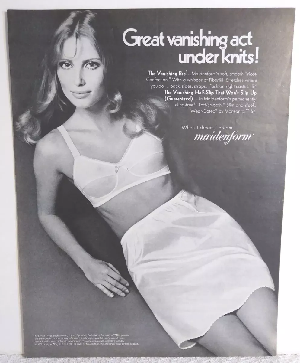 Vintage 1970 Maidenform Bra Slip Woman Print Ad - vanishing act knits Art  Poster