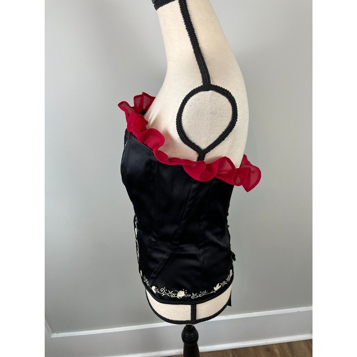 Charlotte Russe Y2K Corset Top Whimsigoth Ruffles Black Red