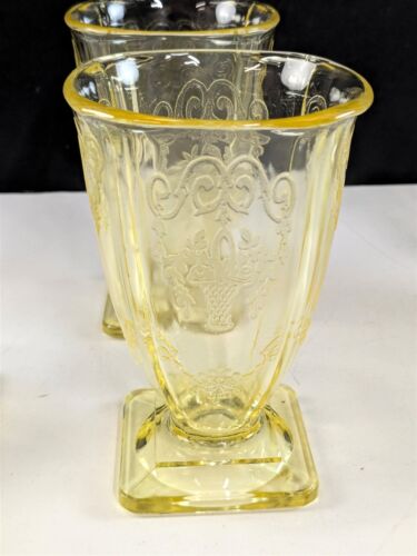 Indiana Glass LORAIN Basket Yellow 6 Footed Tumblers 4-7/8" Depression 1929-32 - Picture 8 of 12