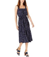 Michael Kors Womens Floral Midi Dress, Blue, X-Large