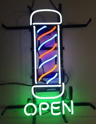 Barber Open Beauty Salon Neon Light Sign 17'' Lamp Real Glass Display UX26