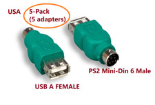 PTC 5-Pack PS/2 PS2 Male to USB Female Adapter Converter for USB Logitech Mouse