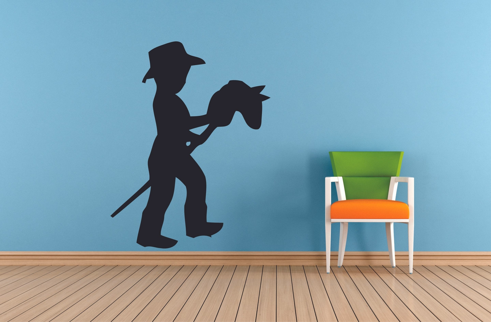 Stick Horse Cowboy Silhouette Vinyl Wall Art Decor Sticker for Home