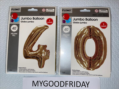 Flomo 40'' Helium Fill Jumbo Balloon  No. 4 and No. 0- 40th Birthday Party