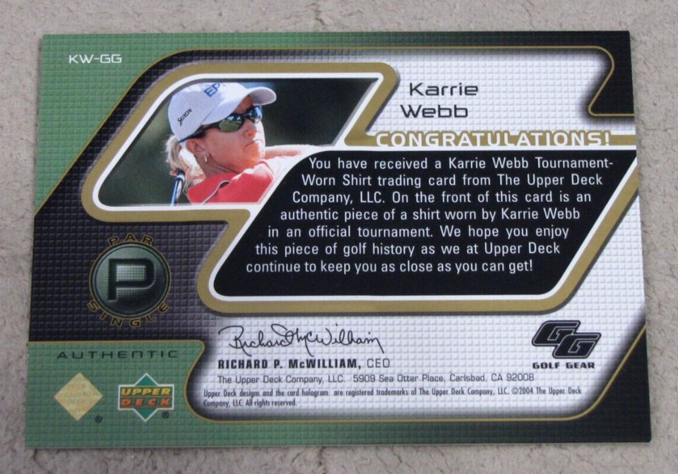 2004 Upper Deck Golf Gear Par Karrie b LPGA Golf Player Worn Relic