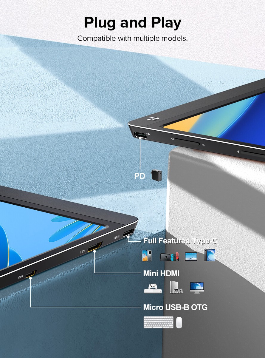 UPPERFECT Monitor Portatile Touch 15,6'' FHD IPS – Batteria 5400mAh, HDMI, USB-C, Per PC/Telefono/Switch, Cover Inclusa
