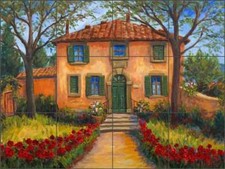 Tile Mural Backsplash Ceramic Margosian Tuscan Villa Poppy Landscape Art JM081
