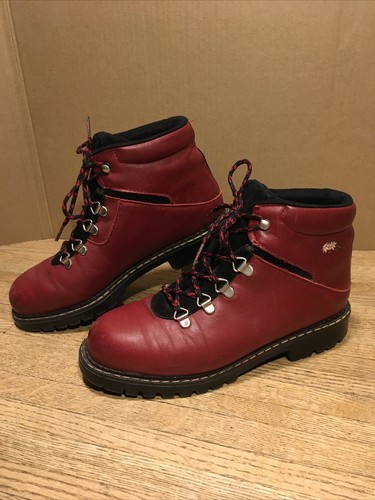 Vintage Sorel women’s Red Leather Embroidered Flowers Hiking Boots Size 6 - Picture 3 of 9