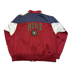 VTG 90'S NIKE ATHLETIC TRACK JACKET RED ZIP UP L SPELL OUT LOGO PATCHES GRAY H4