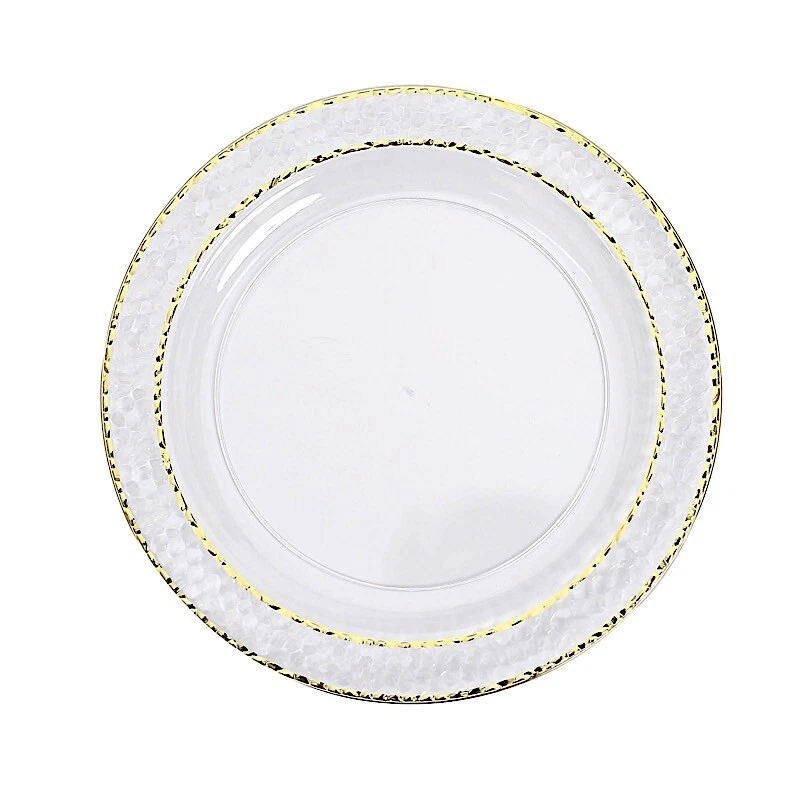 50 PLATOS DE ENSALADA REDONDOS TRANSPARENTES de 10" martillados adornos dorados fiesta eventos boda suministros Foto 3 de 4