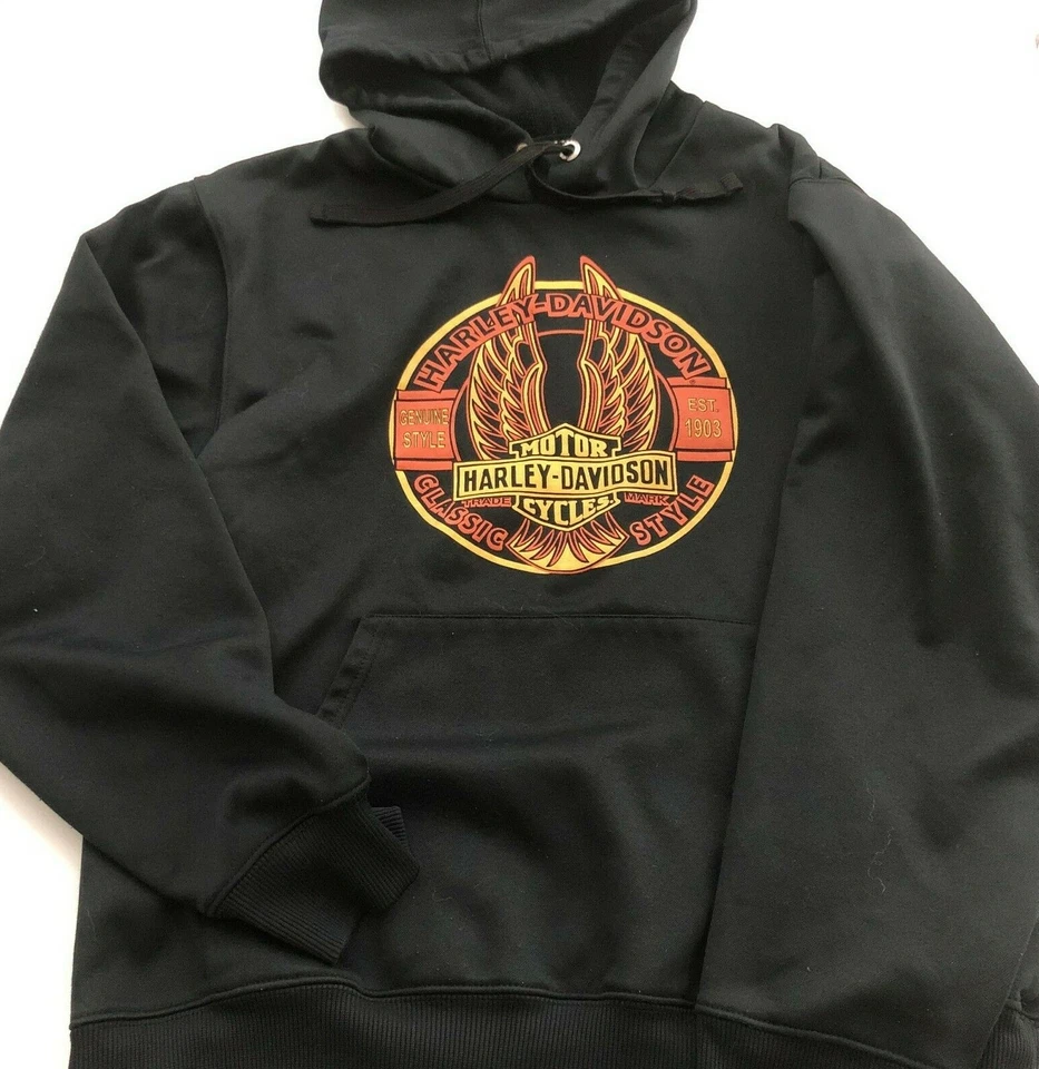 Harley Davidson Sudadera con Capucha Negra Alas de Águila Logo Estilo Clásico Talla MEDIANA Foto 3 de 4