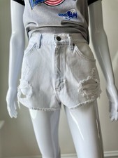Vintage S 25 26 W Lee Denim Shorts Jeans Light Wash Distressed 80s 90s VGUC