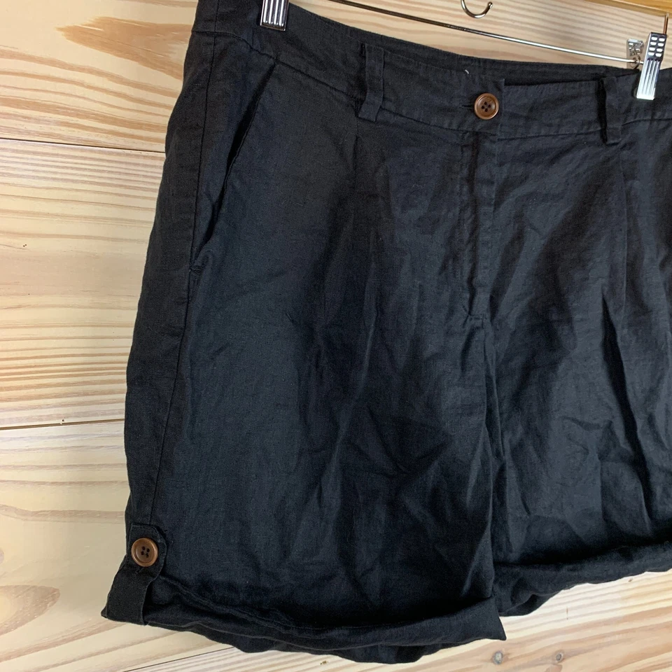 Pantalones Cortos Eileen Fisher Mujer 8 Lino Orgánico Negro Plisado Chino Roll Tab Foto 2 de 4