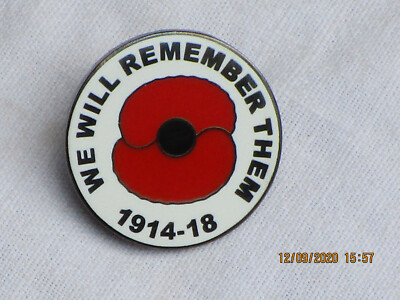 Remembrance Pin Badge,We will remember them 1914-18,Poppy, rund,weiß,25mm