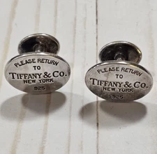 Tiffany & Co New York 925 Sterling Silver Oval Tag Cufflinks Fixed Back