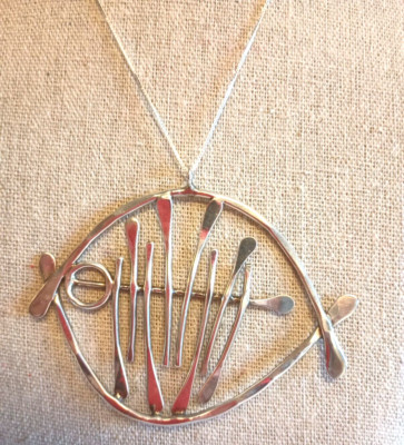 Artisan Made Sterling Silver Fish Bone Skeleton Pendant Necklace 18'' 925 Chain