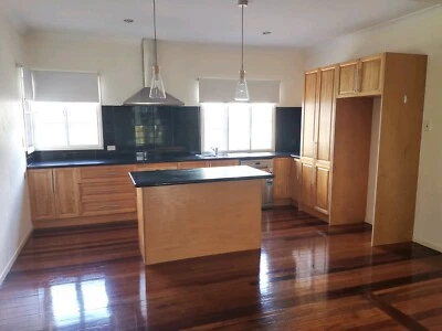 Used Kitchen Timber Cabinets With Black Stone Bench Tops