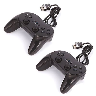 2 x Black Pro Classic Joypad Wired Game Controller Remote for Nintendo Wii US