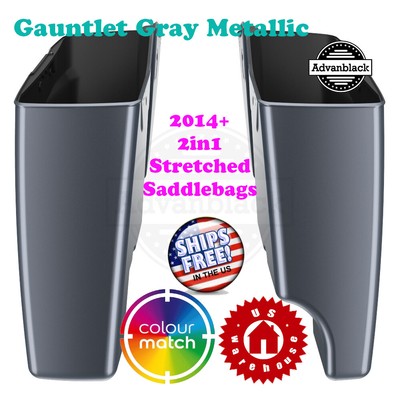Advanblack 2in1 Gauntlet Gray Metallic Stretched Saddlebag Bottom fit 14+ Harley