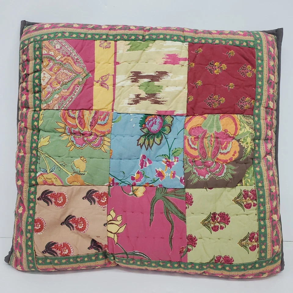 拼布绗缝枕头粉色绿色手工方形 Cottagecore 2 件 — 第 3/4 张图片