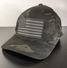 Branded Bills USA American Flag Dark Woodland Multicam Camo Flex Fit Hat S/M