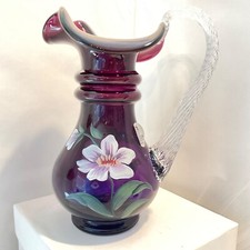 Fenton Glass Messenger Exclusive 299 Royal Purple Pitcher Hand Painted  Signed