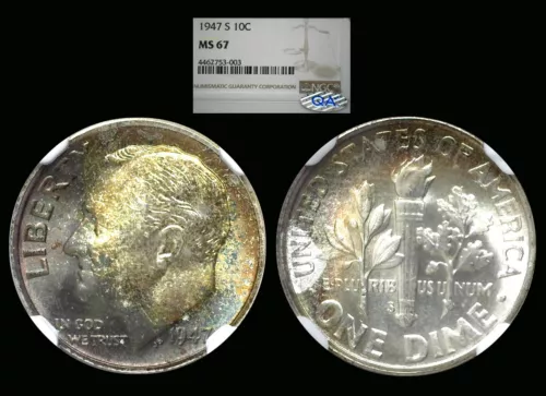 1947-S Roosevelt Dime graded MS67 by NGC ....... With QA!!!