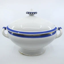 19c HAVILAND LIMOGES for DAVIS COLLAMORE Old Paris Style Tureen Blue & Gold Band