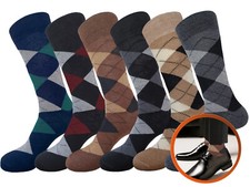 6 Pair Diamond Argyle NATURAL COTTON Multicolor Men's COTTON Dress Socks 10-13