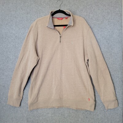 IZOD Sueded Fleece Pullover Men Large Sandy Heather New 1/4 Zip Sweater  Classic