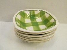 SET OF 7 TG GREEN ART DECO PATIO GINGHAM BOWLS 1950s MID CENTURY