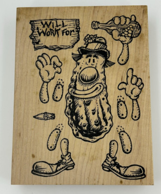 Visions of Ink Mr Pickle Paper Doll Large Wood Mount Rubber Stamp RARE