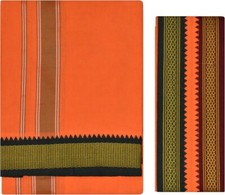 Men Dhoti, Dhoti With Towel, Pooja Dhoti, Orange Dhoti, Men Cotton Dhoti