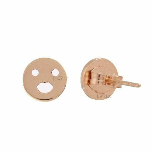 14K Solid Plain Gold Face Emoji Round Stud Earrings Handmade - The Jewelz - Picture 3 of 3
