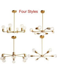 Gold Pendant 6 Light Fixture Mid Century Modern Living Room Sputnik Chandelier