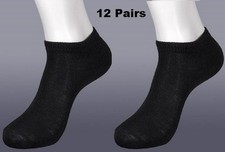 12 Pairs BLACK Ankle Spandex Low Cut Socks Size 9-11 Men Women 70033A BT-A