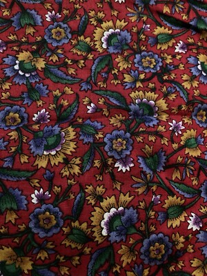 Mustard Periwinkle Flowers on Red Canterbury Manor Hoffman Fabrics 2.3Y VTG