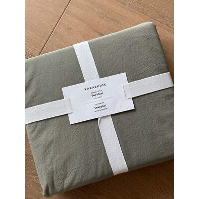 New Parachute Home Queen Full Brushed Cotton Top Sheet Moss