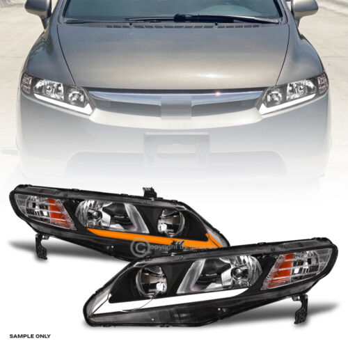 Switchback Sequential For 2006-2011 Civic Sedan Black Headlights w/LED Tube Bar - Photo 1 sur 9